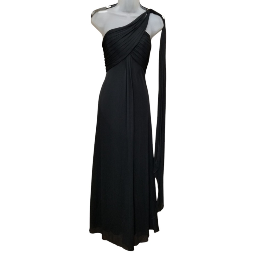 Alex Evenings Black Asymmetrical One-Shoulder Gown 12P